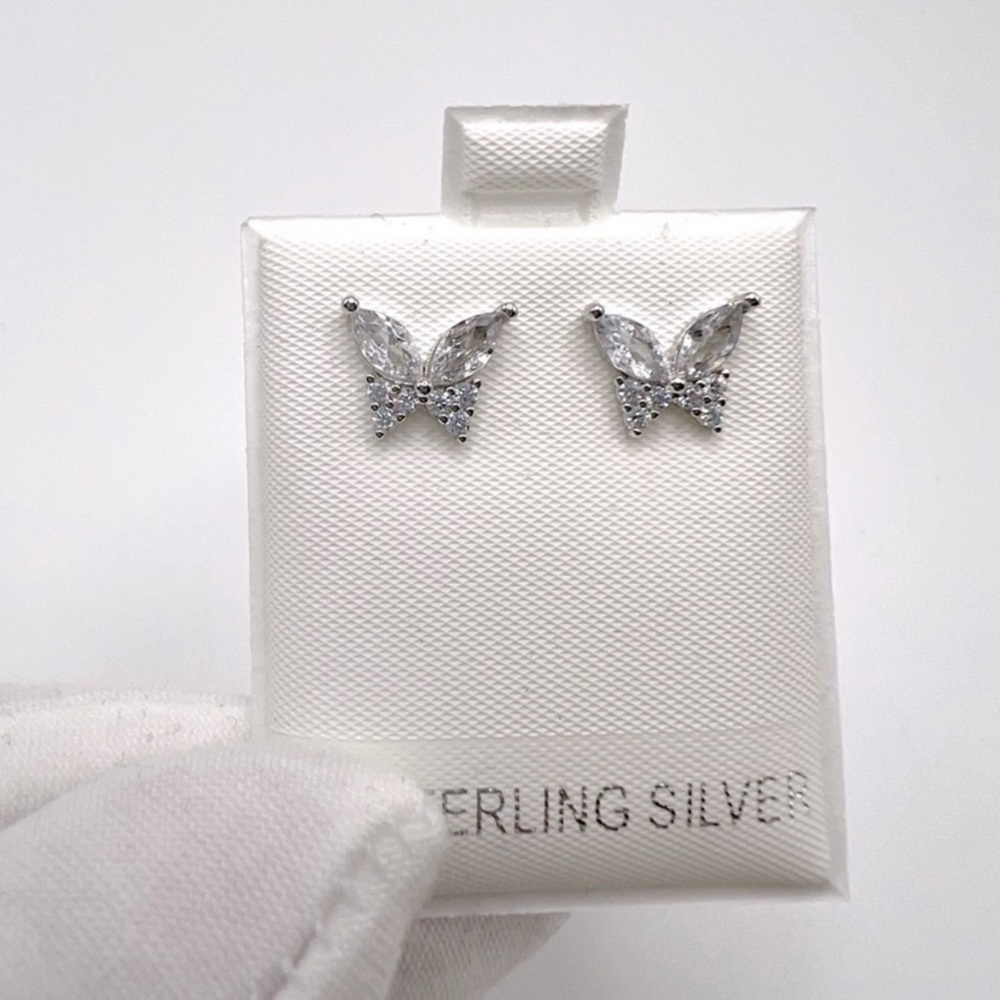 .925 Sterling Silver Butterfly Cz Earrings - Picture 3 of 11